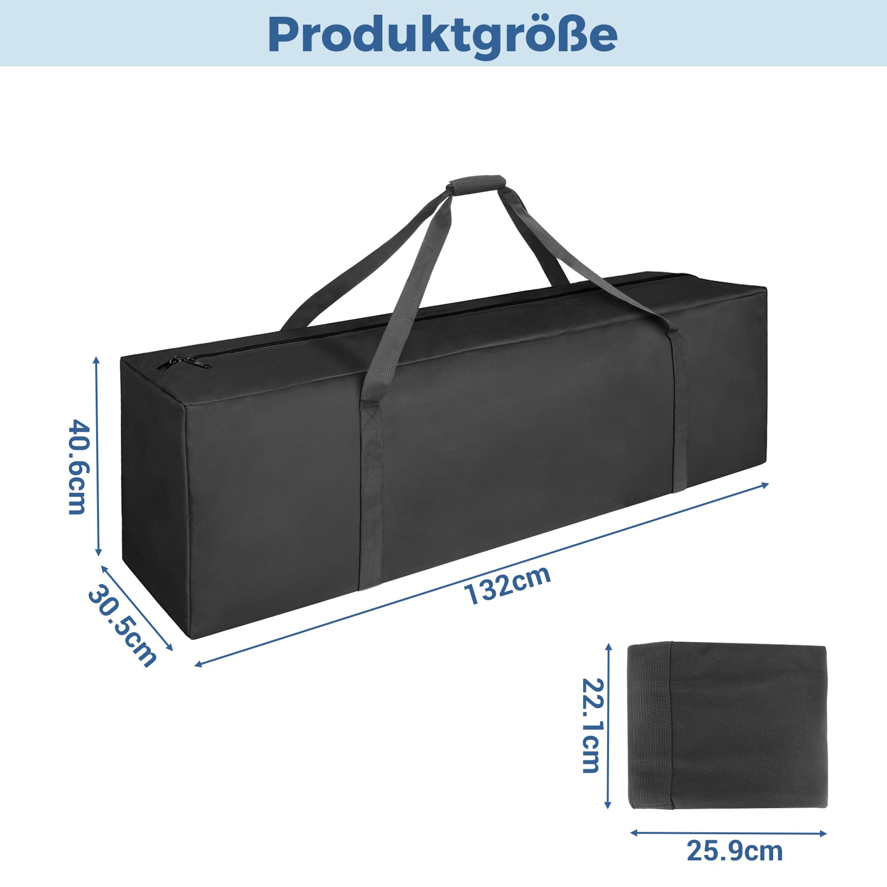 INFANZIA 160L Sporttasche, Extra Große Aufbewahrungstasche mit Doppelreißverschluss, Tragetasche mit Großer Kapazität für Kleidung, Umzug, Stark und Wasserdicht, 132x40x30 cm, Schwarz
