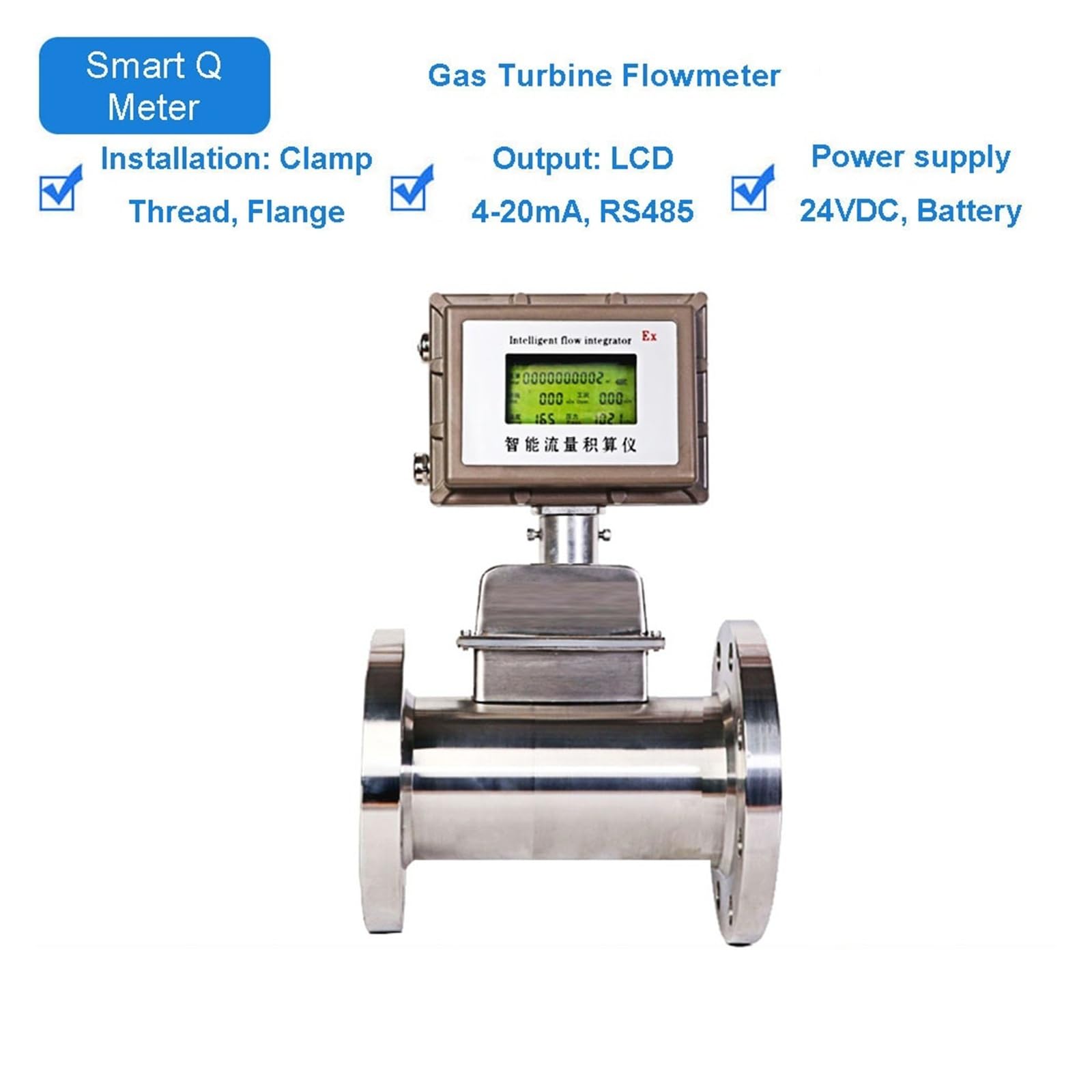 Caudalímetro de turbina de gas de alta precisión con pantalla digital inteligente de acero inoxidable for tuberías. Garantizar la estabilidad(DN100)