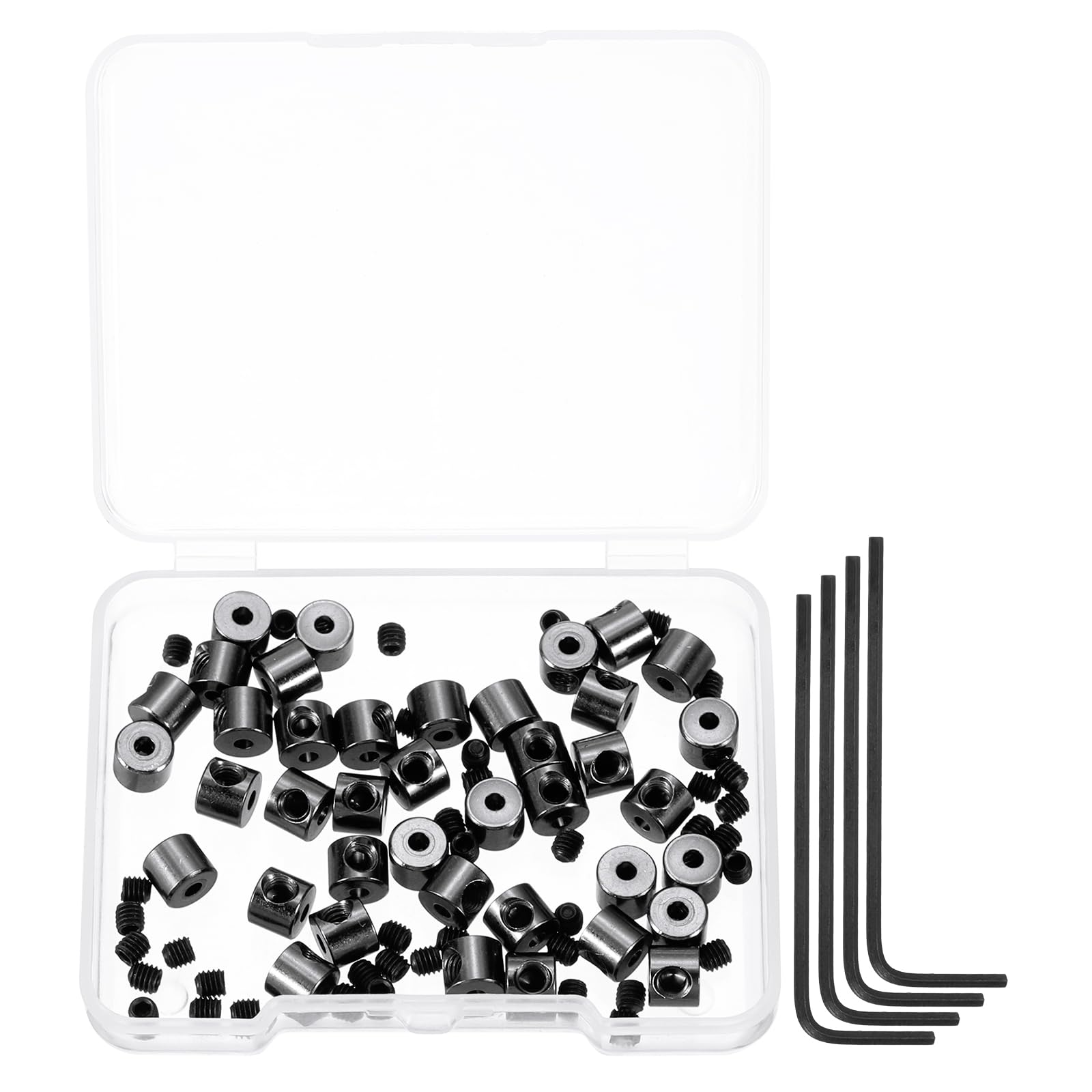 MECCANIXITY 40 Pcs Metal Locking Pin Backs, Locking Pin Keepers Clasp 5mm(H) with 4 Wrench Replacement in Storage Case for Badge, Brooch, Black Tone