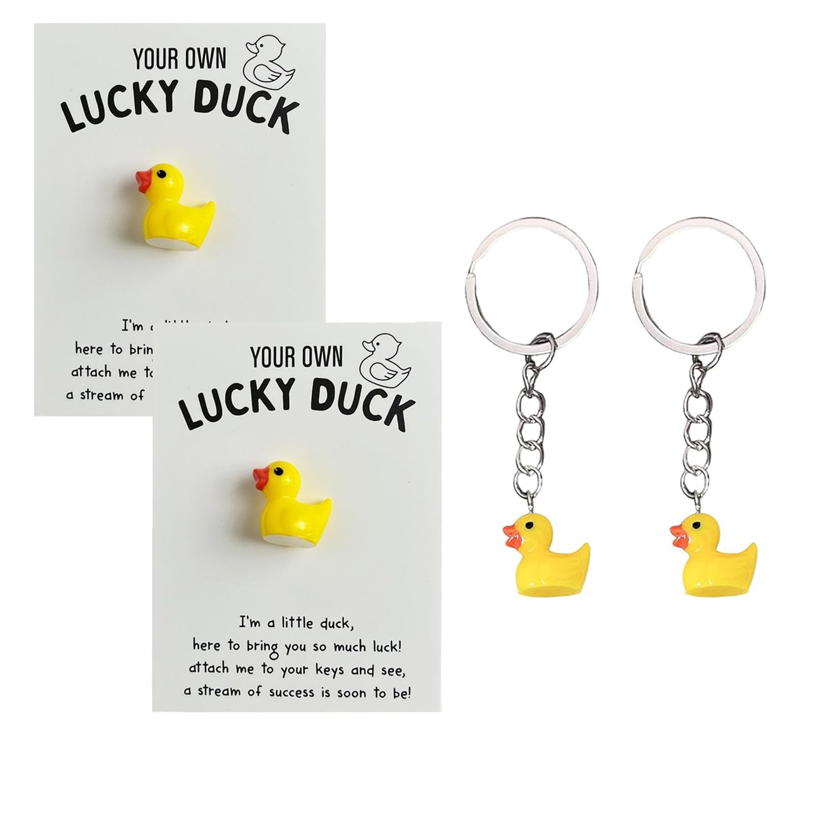 ZENTHRAA Cute Duck Keychain with Encouragement Card, Pocket Hug & Good Luck Card - Mini Keyring Pendant for Women & Kids, Yellow Duck Keyring Accessories (2PCS)