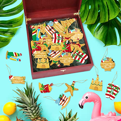 W1Cwey 30Pcs Summer Beach Hanging Wooden Ornament Christmas Tree Novelty Beach Pendants Ornament Set With Ropes Cute Hawaii Slippers Style Starfish Hanging Decorations Party Supplies #TOP4