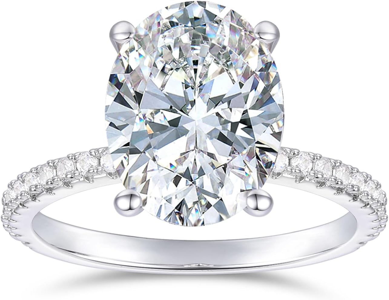 14K White Gold Oval Cut Moissanite Rings 14K Gold 4.0CT Oval Cut Engagement Ring Hidden Halo Moissanite Engagement Ring for Women