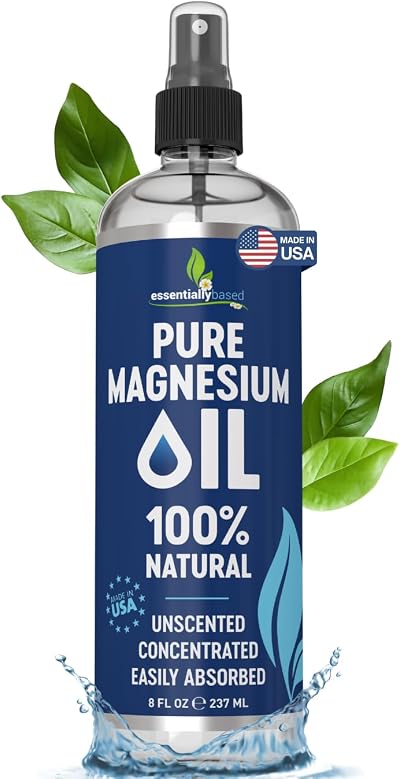 Pure Magnesium Oil Spray 8oz - Topical Magnesium Spray for Sleep & Feet - Extra Strength - USP Grade - 100% Natural and Organic Oil for Muscle Pain & Cramps - Less Sting - Less Itch - Made in USA