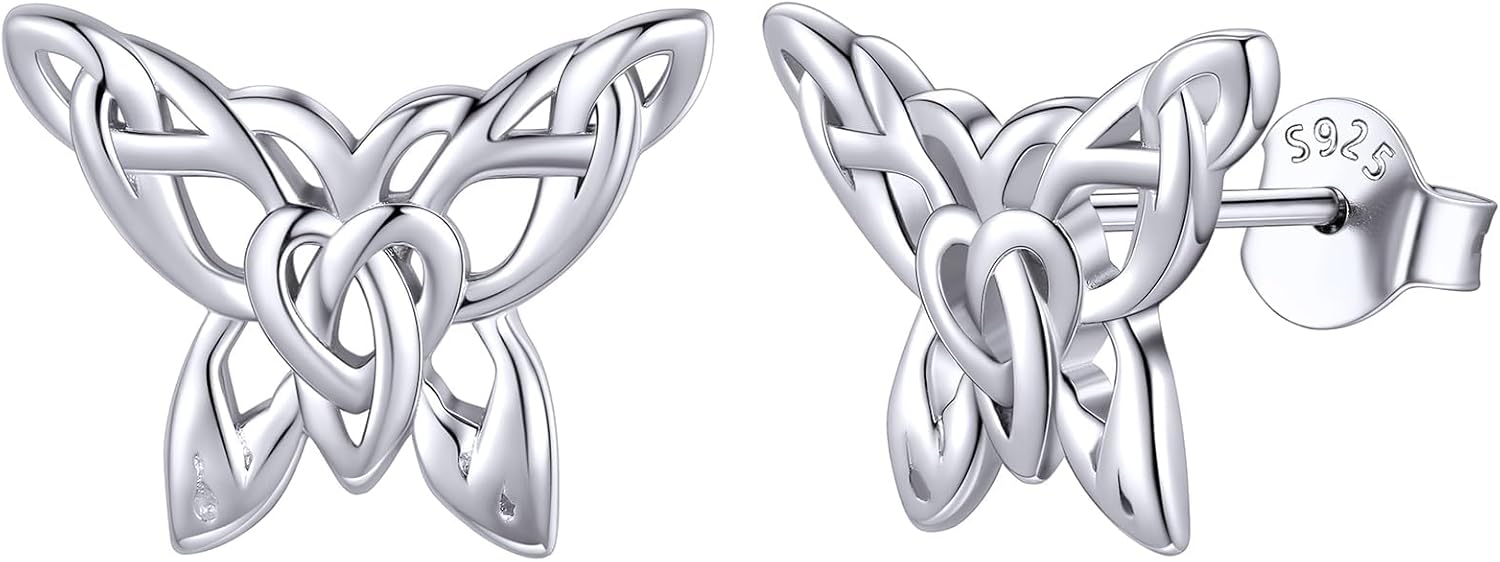 ChicSilver Celtic Earrings for Women Hypoallergenic Sterling Silver Stud Earrings, Heart/Triangle/Cross/Butterfly Knot Earrings for Women Irish Jewelry with Gift Box