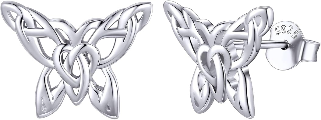 ChicSilver Celtic Earrings for Women Hypoallergenic Sterling Silver Stud Earrings, Heart/Triangle/Cross/Butterfly Knot Earrings for Women Irish Jewelry with Gift Box