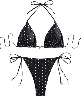 SOLY HUX Women's Polka Dots Print Bathing Suit Halter Triangle Tie Side Bikini Sets Two Piece Swimsuit