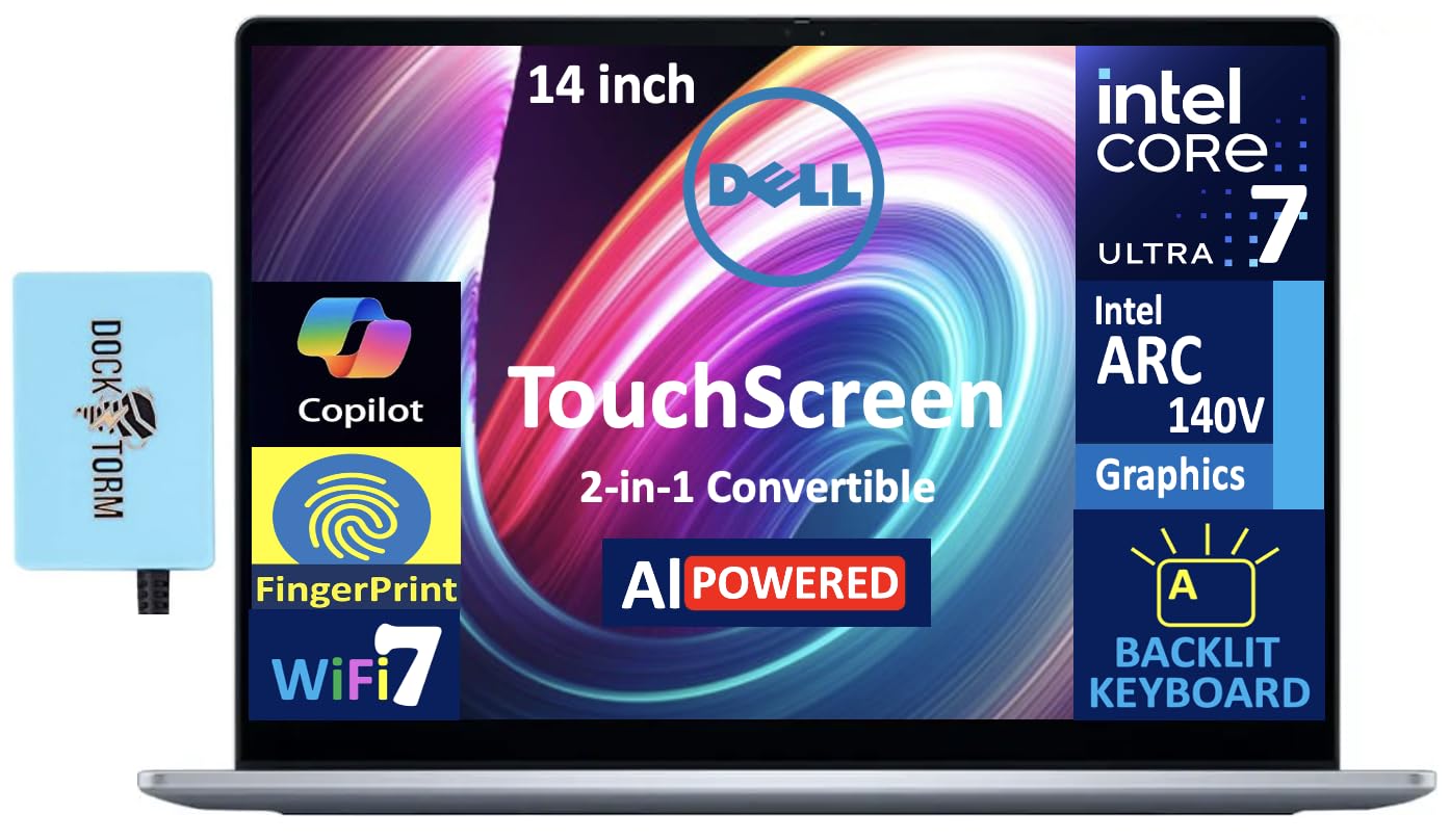 Dell 14 Plus 2-in-1 Laptop, 14.0" FHD+ LCD Touchscreen Display (Intel Ultra 7-256V (Beat Ultra 7 150U), 16GB LPDDR5X, 1TB PCIe SSD, Intel Arc Graphics, Backlit KB, Fingerprint, Win 11 Pro) w/USB Hub