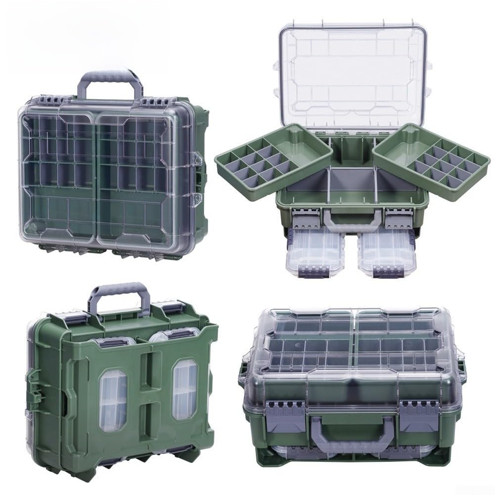 Zoegneer Grande scatola portatile impermeabile a doppio strato per attrezzatura da pesca con scomparti regolabili per riporre in ordine esche ami e accessori, grigio (grigio)
