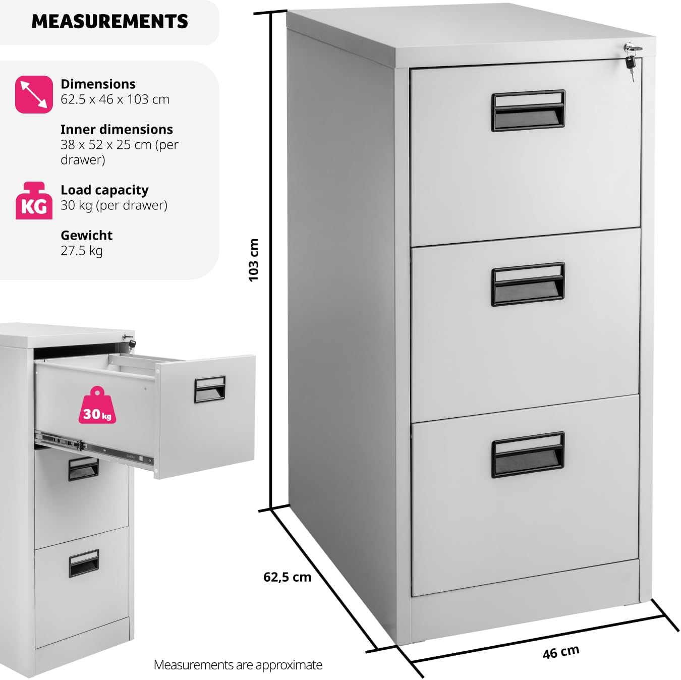 Dimensions and Load Capacity of Filing Cabinet