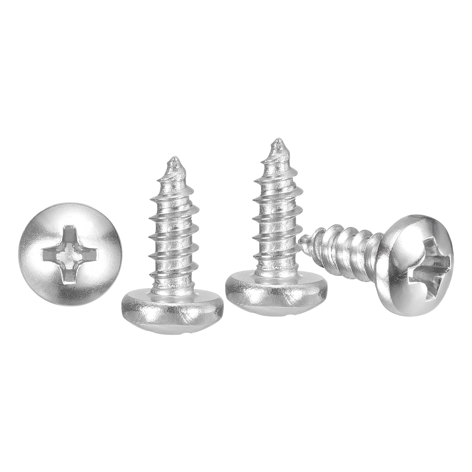 METALLIXITY Phillips Pan Head Self Tapping Screws(#6x3/8") 100Pcs, 304 Stainless Steel Self Drilling Screw for Metal Wood Plastic, for Cabinet Wall Shutter Plate Rock Furniture, Silver Tone