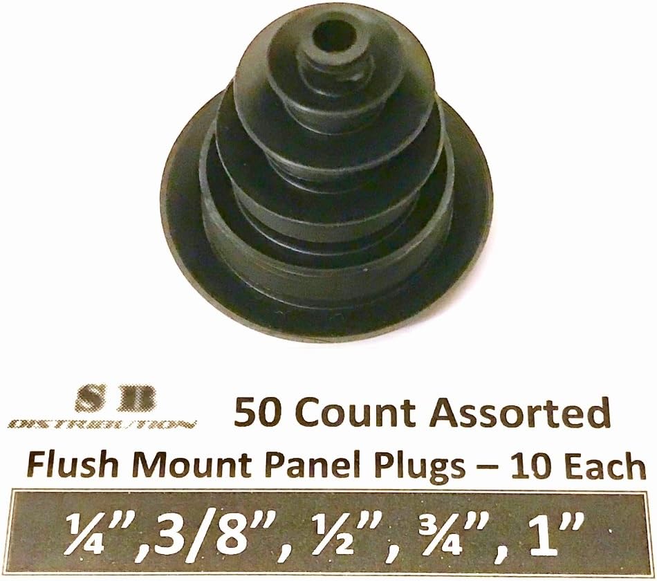 Best Cyber Deals 🔥 (Lot of 50) | Assorted 10 Each ( 1/4, 3/8, 1/2,3/4, 1) Flush Mount Black Hole Panel Plugs for Auto Body and Sheet Metal | Furniture Decor | by SBD