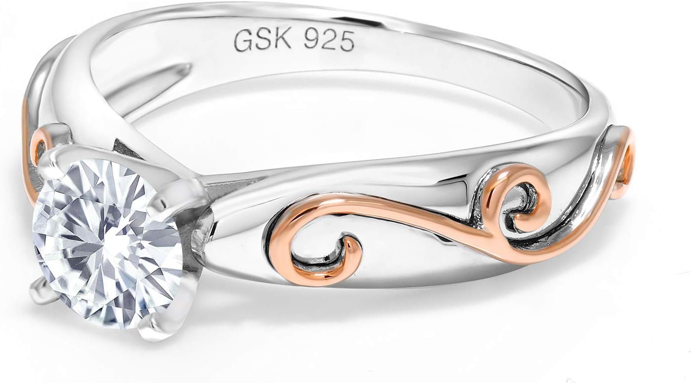 Gem Stone King 925 Sterling Silver Moissanite Women Engagement Ring For Women (1.00 Cttw, Gemstone Birthstone, Round 6.5MM)