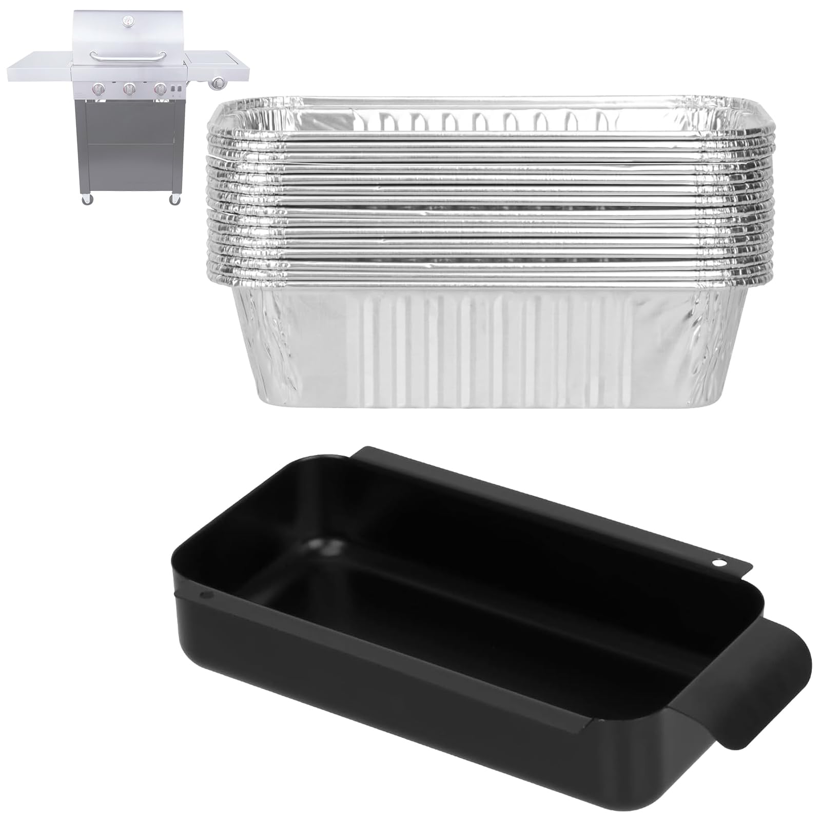 Grease Pan for Charbroil 9328812P06 G416-0015-W1 Grease Catcher with 15-Pack Aluminum Disposable Drip Pan for Charbroil Performance 463331221 463365021 and More