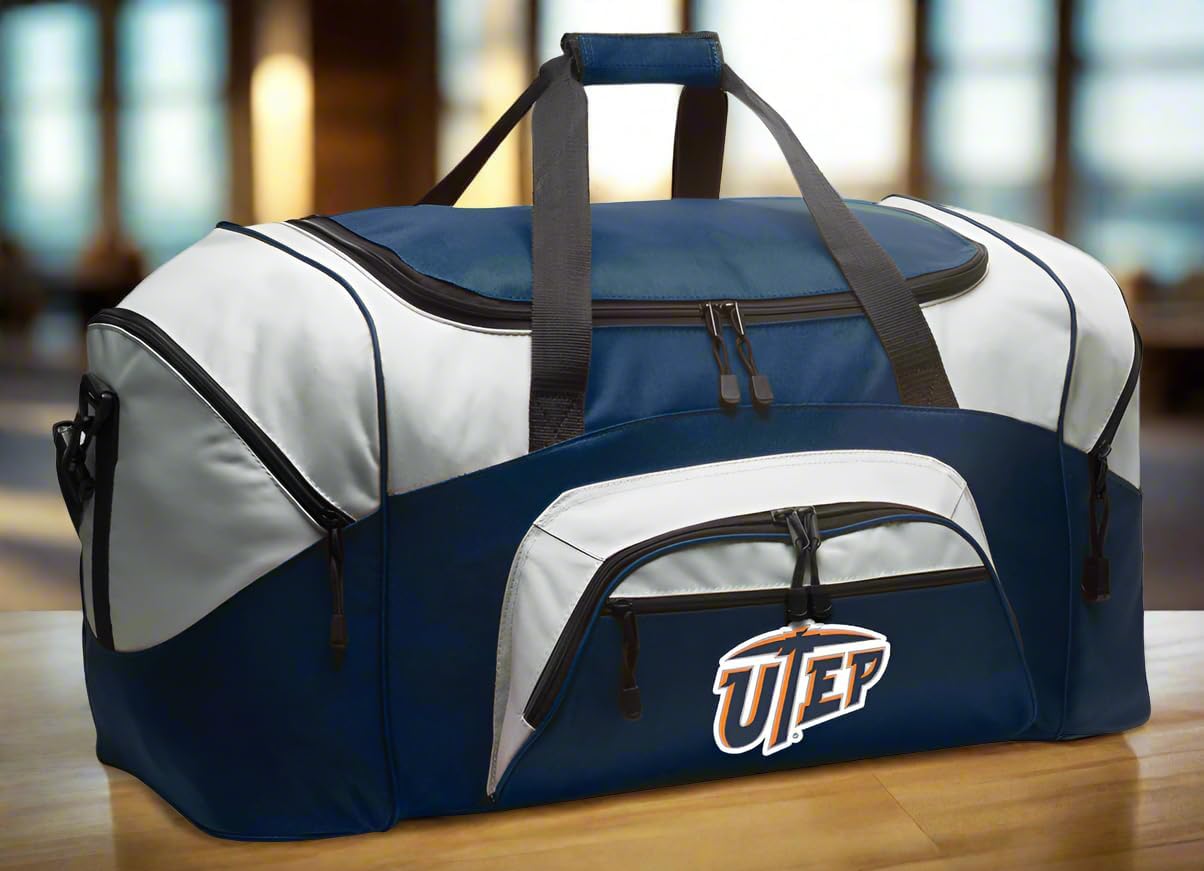 UTEP Duffel Bag Large UT El Paso Miners Suitcase or Gym Bag for Men Ladies Him or Her! (Navy)