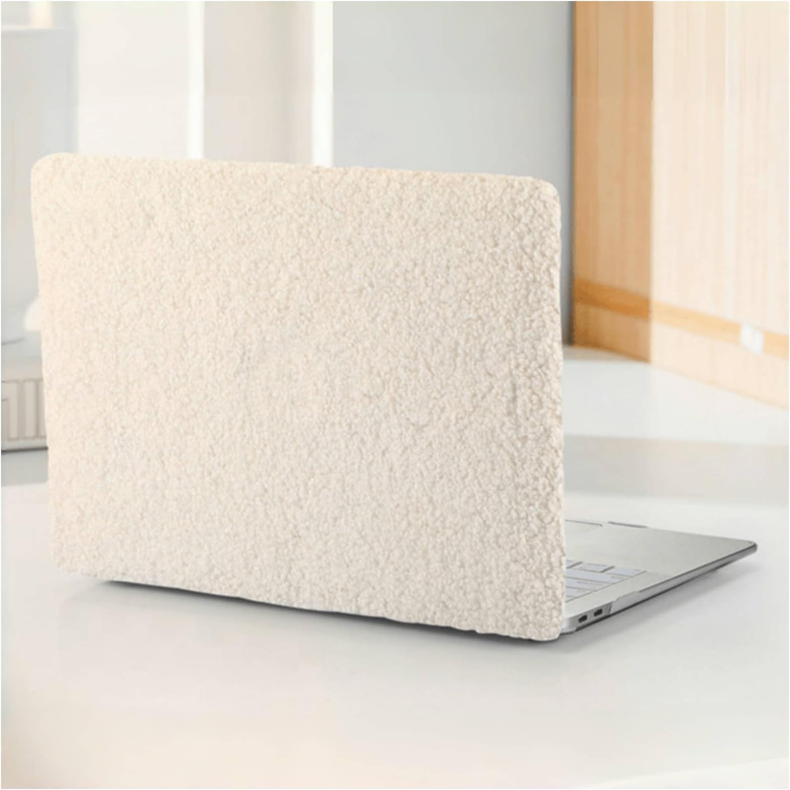 Compatible with MacBook Air 13.6 inch Case 2022-2026 M5 M4 A3240 M3 A3113 M2 A2681, Soft Fluffy Fuzzy Plush Faux Fur Cream Leather Hard Shell Case&Keyboard Cover for Mac Air 13.6 Laptop, Beige