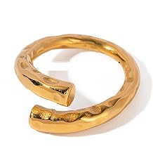 Loqimu Hammered Stackable Open Ring for Women Gold Stainless Steel Adjustable Band Rings Simple Statement Hammer Rings Midi Pinky Finger Jewelry