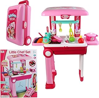 Little Chef Set Pretend Play Kitchen Toys, Foods, Utensils, Accessories Set for Toddlers, Kids, Packs as a Trolley Suitcase