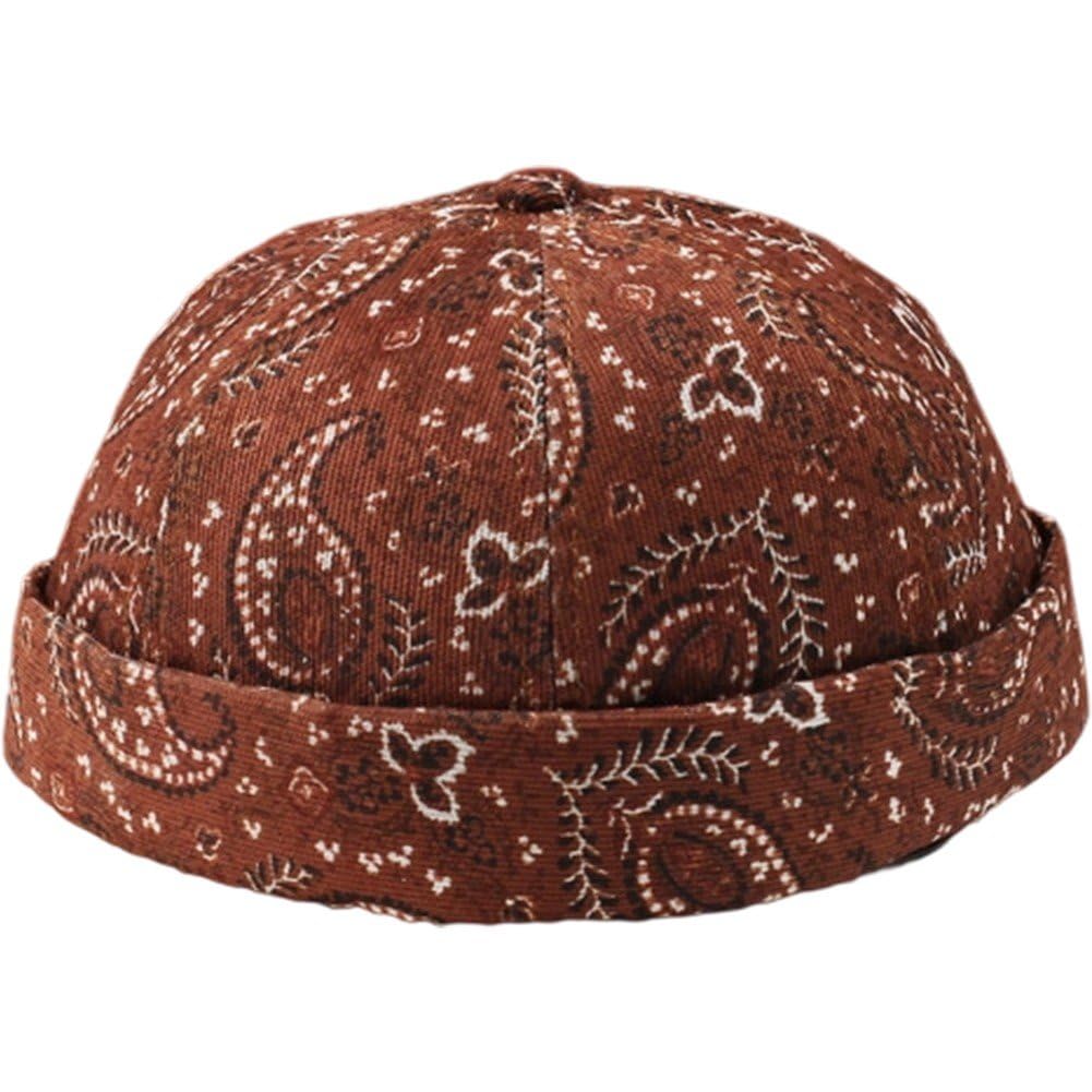 Sslvya Unisex Brimless Docker Hat Vintage Skull Cap Worker Sailor Cap Rolled Cuff Skullcap Retro Beanie Hat for Men Women