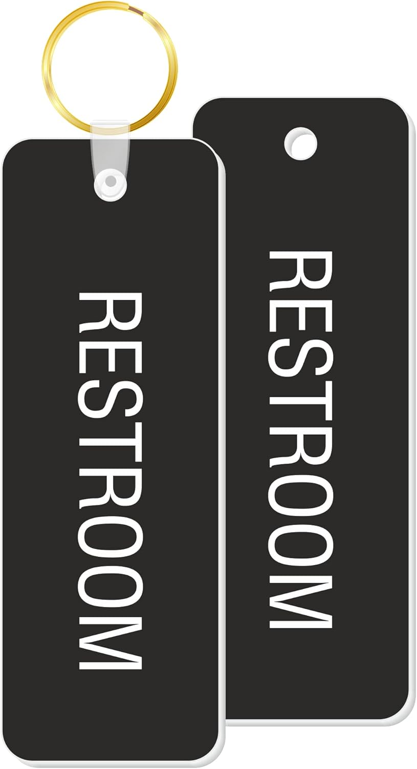 SmartSign 2- Sided Engraved Restroom Keychain | 1.75" x 4" Black Plastic Key Tag with Brass Ring, Made in USA