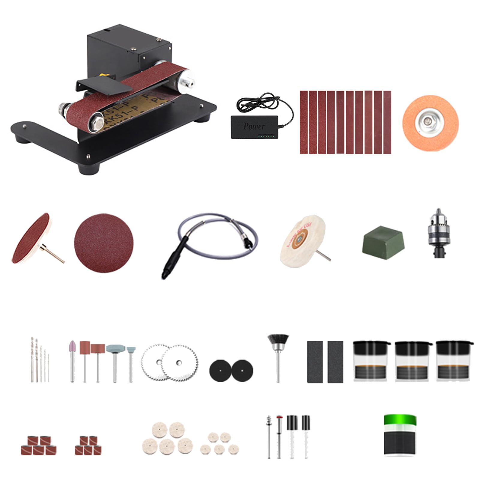 Mini Lijadora de Banda Lijadora Eléctrica de 250 W con Ajuste de 7 Velocidades Cinturones de Lijado de 30 X 340 Mm para Carpintería Metal Acrílico Fabricación de Cuchillos (1)