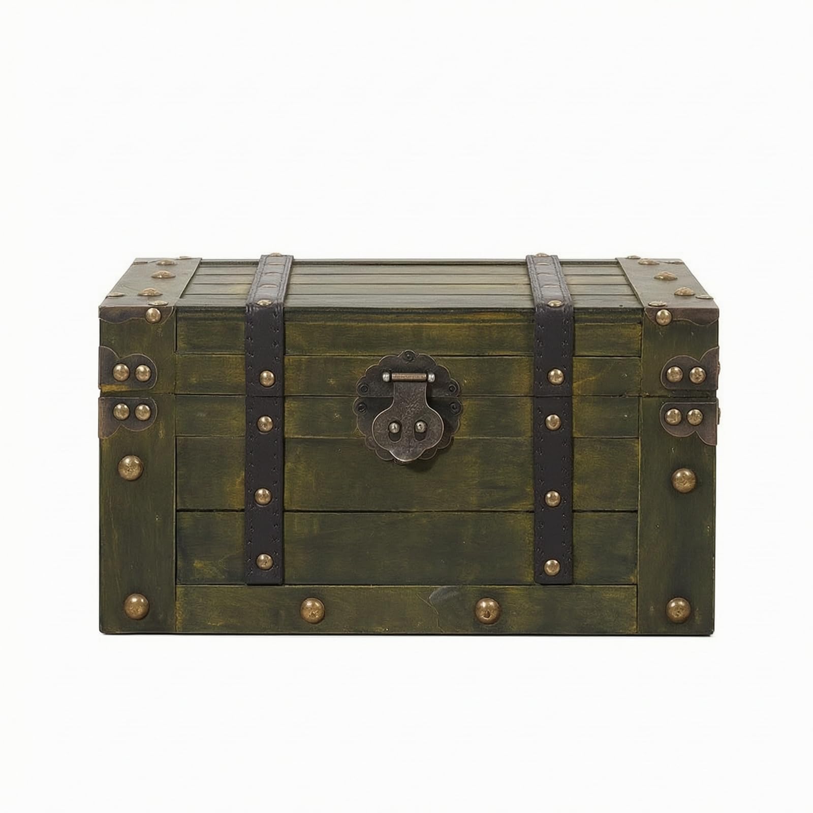 Baúl Madera con Tapa Decorativo Arcón Almacenamiento con Asas Rústico Caja Tapa Bisagras para Coleccionistas, Dormitorio, Verde Envejecido, size to 4