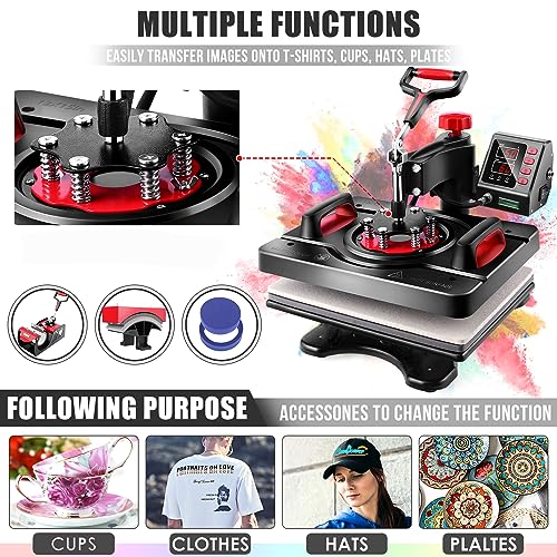 AKEYDIY Professional 8 in 1 Heat Press Machine Sublimation Machine 12" X 15" Shirt Press Machine 360° Swing Away - Industrial-Quality Digital Sublimation Heat Press Machine for T Shirt Mug Hat Plate
