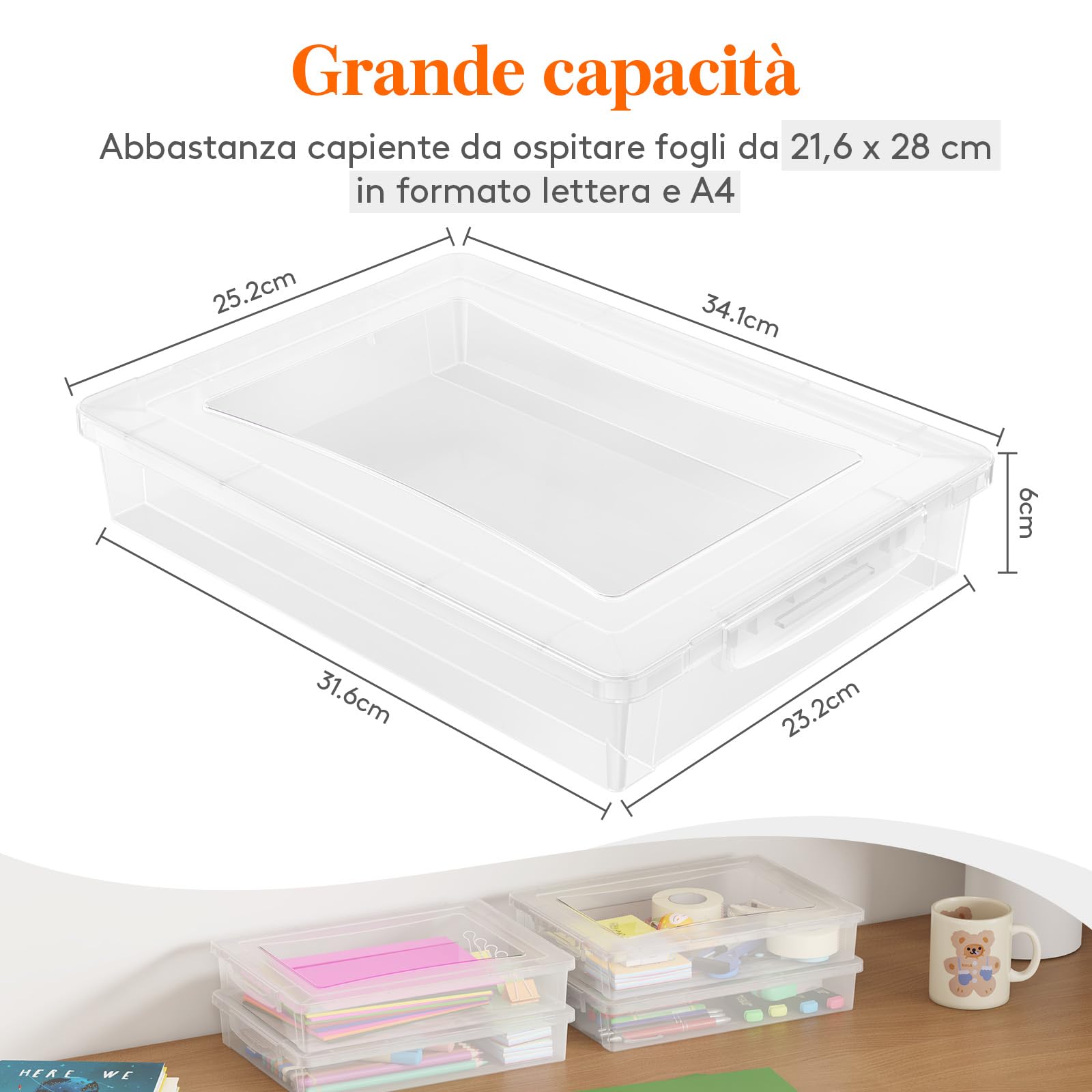 Lifewit Scatole Plastica con Coperchio, 5L Scatola Porta Oggetti, Faldoni Portadocumenti A4, Rrchivio Documenti Ufficio Scrivania, Raccoglitore Documenti, 32 x 23 cm, Trasparente, 4 Pezzo