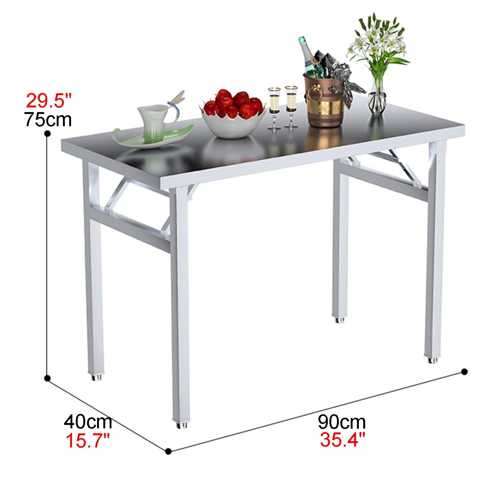 Banco de Trabajo Plegable de Acero Inoxidable Reforzado Mesa Portátil para Acampadas Picnics Y Fiestas Mesa de Preparación de Cocina Resistente Que No Requiere Montaje