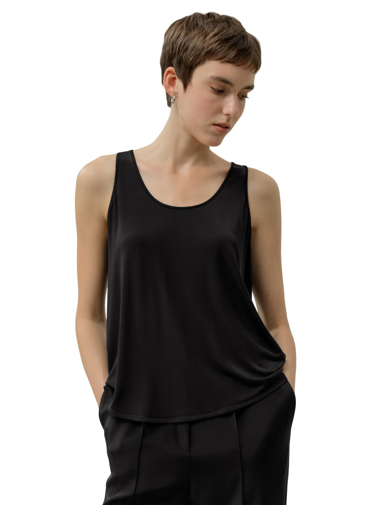 LilySilk Silk Jersey Tank Top Scoop Camisole for Women Stretchy Knit Undershirt Soft Breathable