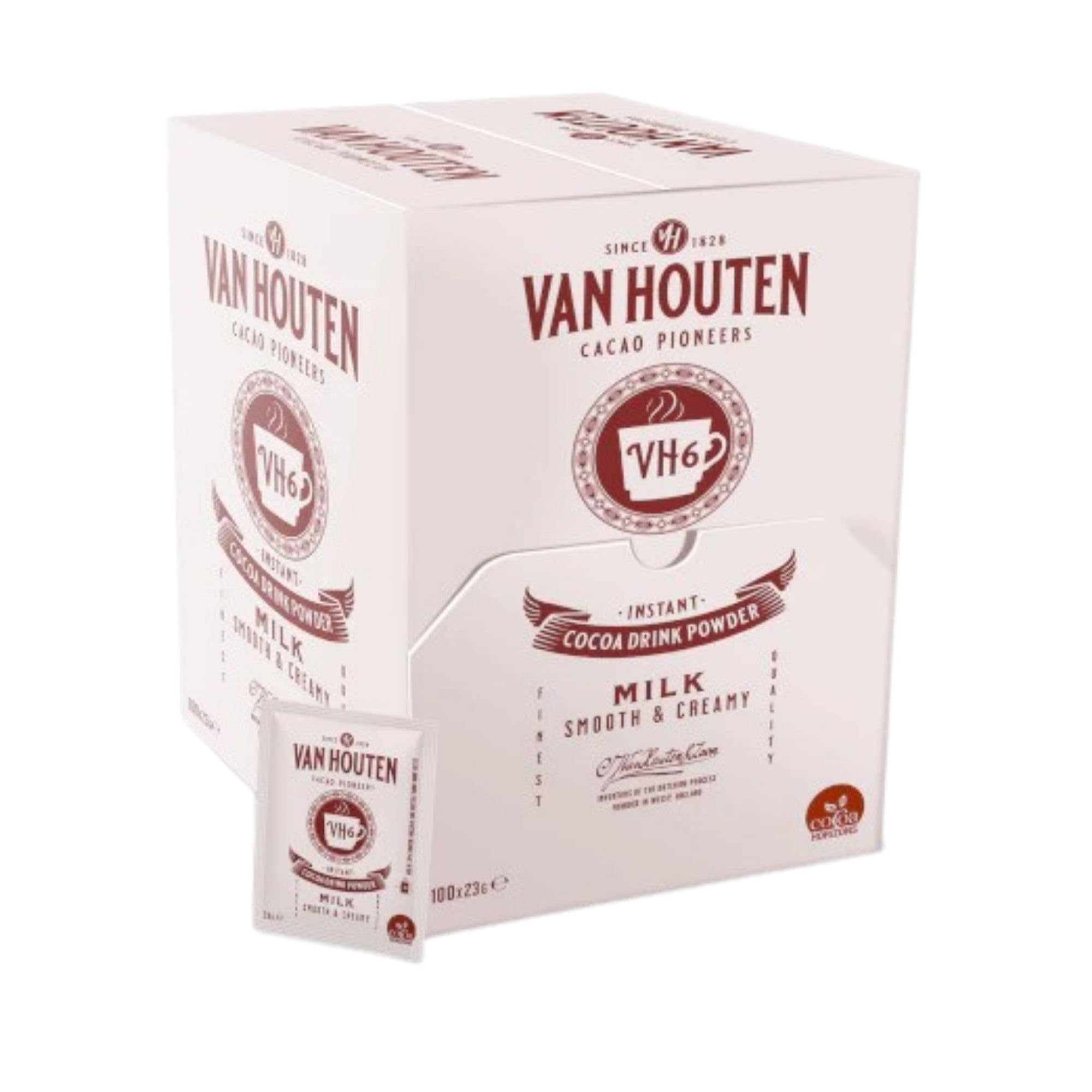 Van Houten VH6 Instant-Milchschokoladen-Getränkepulver, Beutel, 23 g x 100 Stück