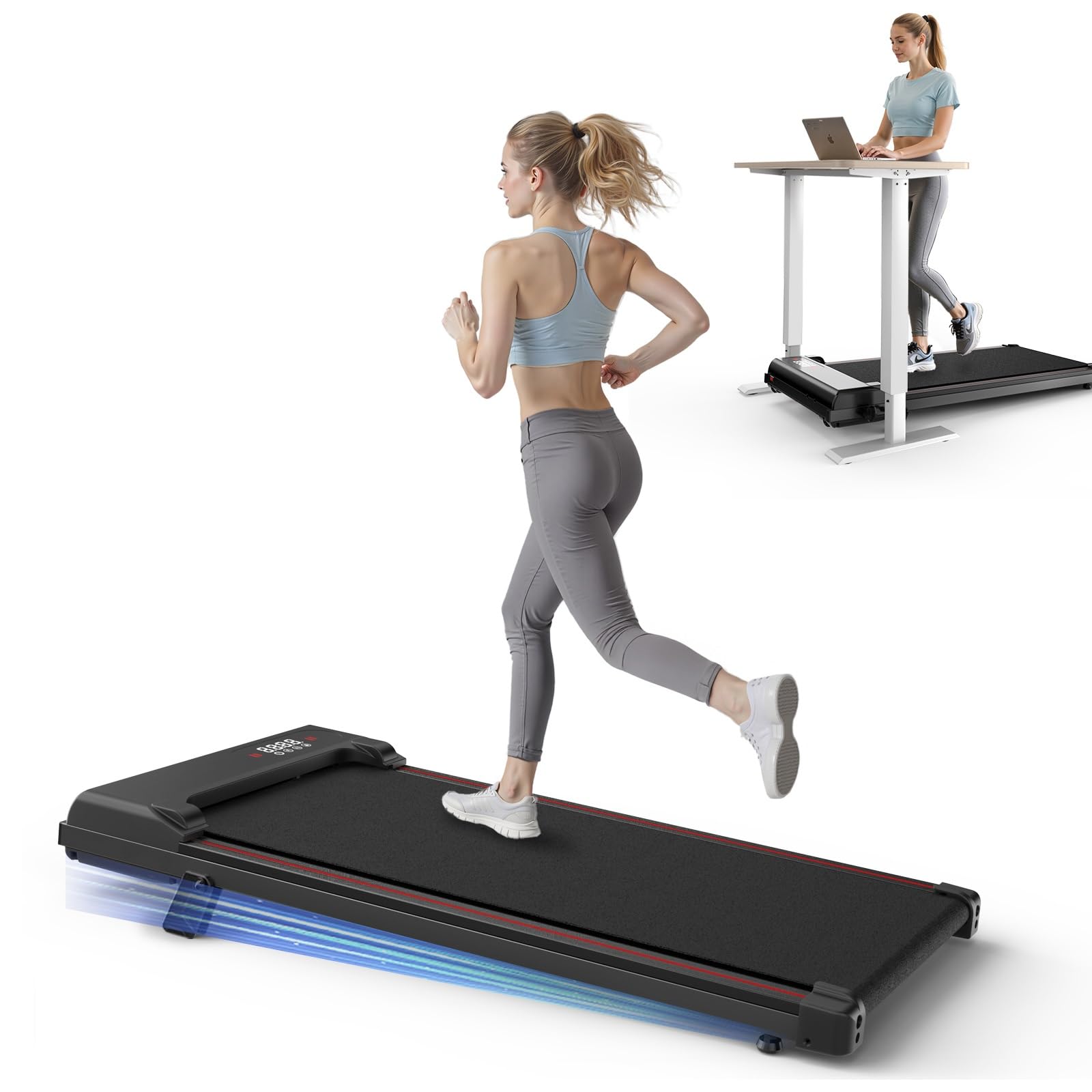 Dskeuzeew Walking Pad Treadmill with 8% Incline, 8KM/H Under Desk Portable Running Machine for Home Office, Compact Mini for Small Spaces, Installation-Free, Remote Control(Dark Black)