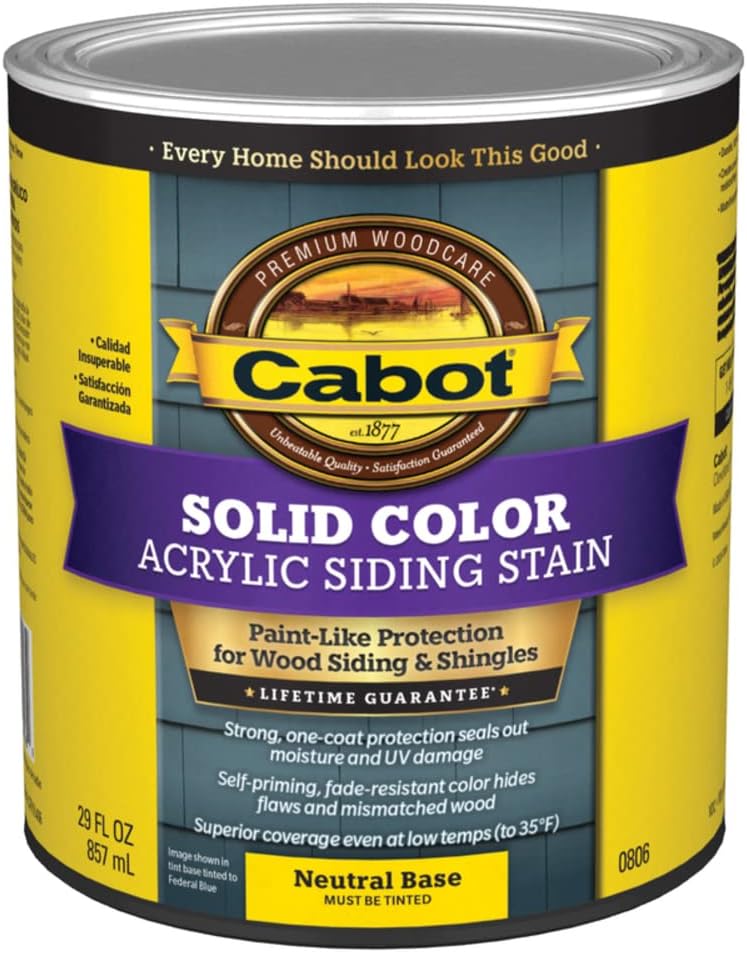 Cabot Solid Tintable Neutral Base Water-Based Acrylic Siding Stain 1 qt.