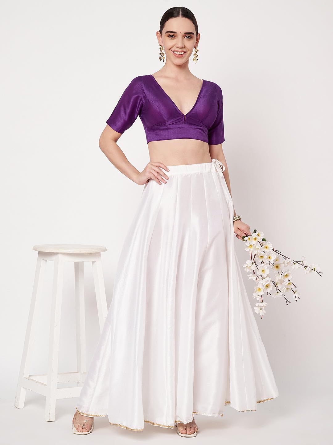 studio rasa Women's Chroma Solid V-Neck Padded Crop Top for Festive Wedding Party (TPWC62542XL_Purple_X-Large) 4