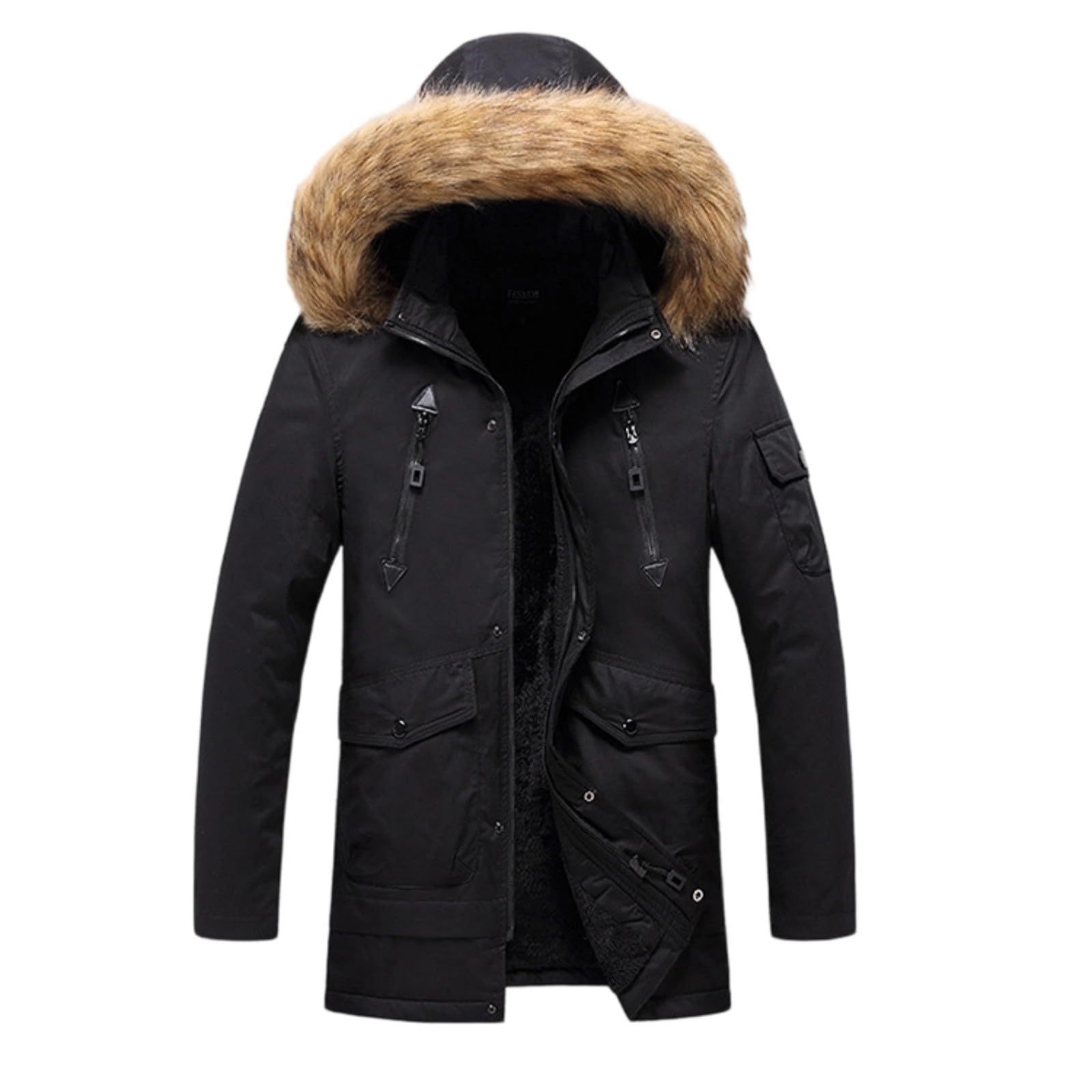 Veste d'hiver pour homme - Coupe-vent - Longue polaire - Doublure chaude - Parka - Veste de transition - Veste matelassée - Veste d'hiver - Veste d'hiver de Noël - Avec capuche