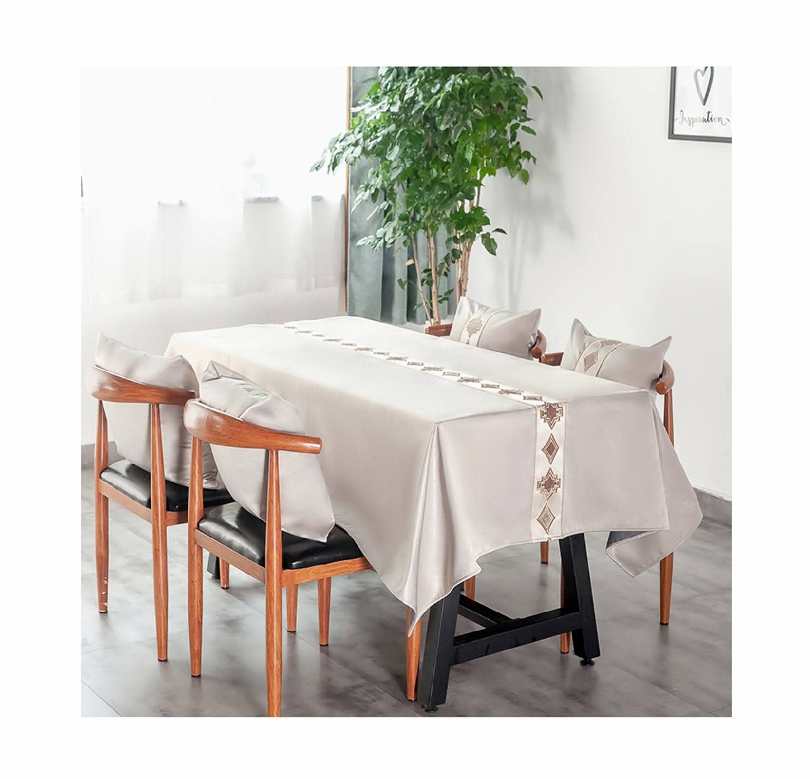 Nappe pour Table Basse Salon Nappes Rectangulaires Anti Taches en Tissus Style Classique Géométrique Japonais Impermeable Beige Décoration De Protection 140X200Cm