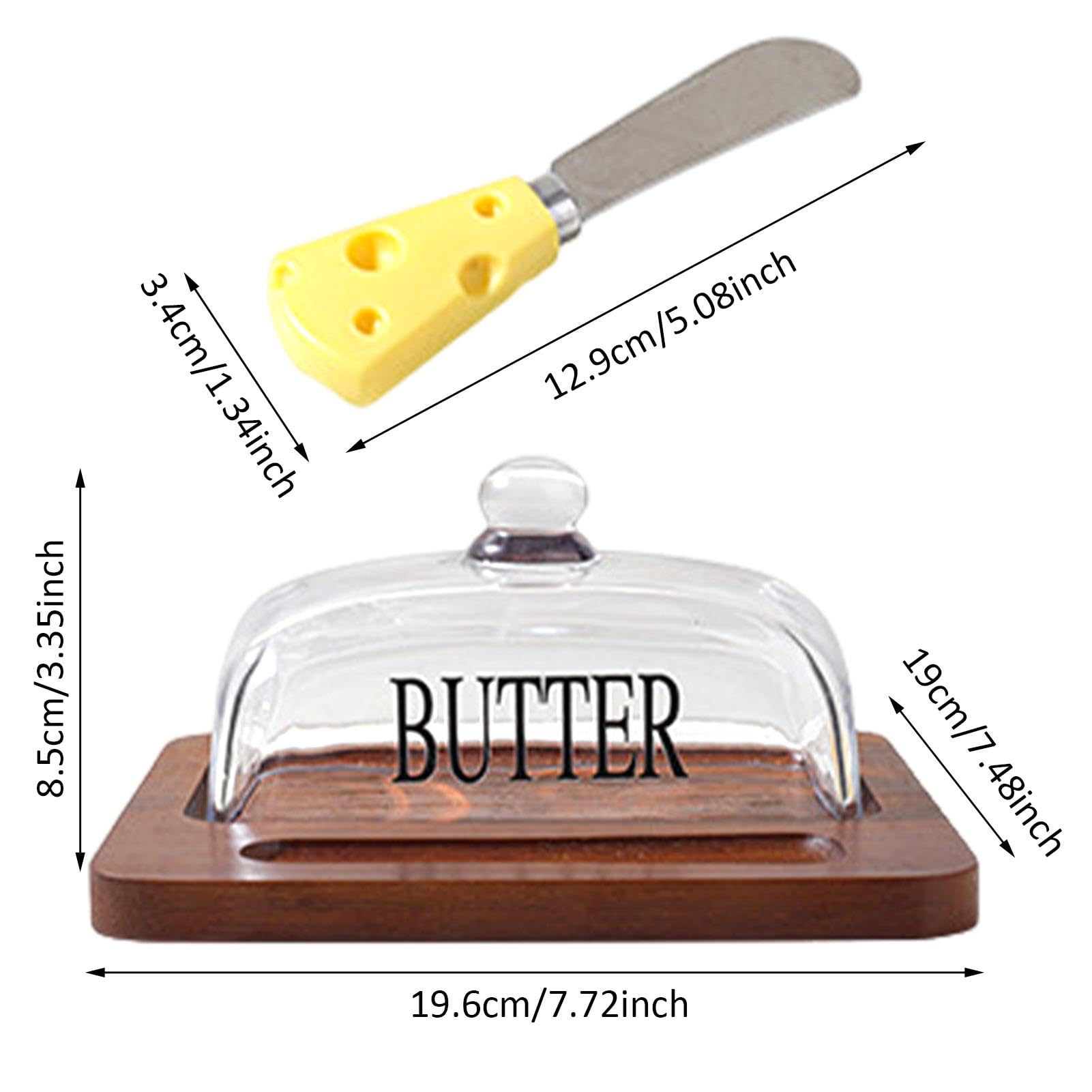 MUCKLILY Set Di 2 Contenitori In Cristallo Per Burro Con Coperchio A Cupola E Base In Legno: Mini Burriera Con Manico Per Marmellate, Caramelle E Dolci - 3
