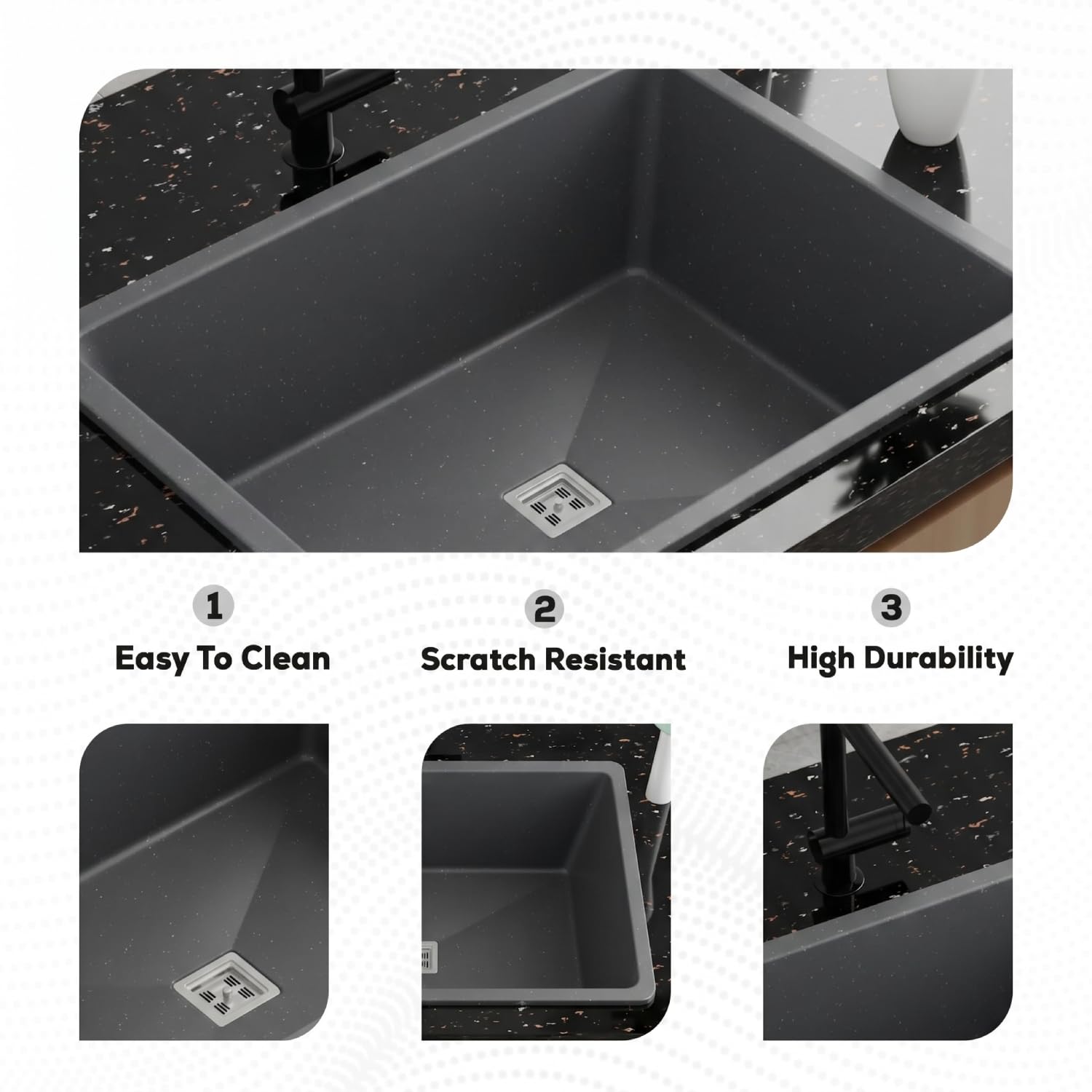 QUALITO Quartz Kitchen Sink - Durable & Soundproof -4