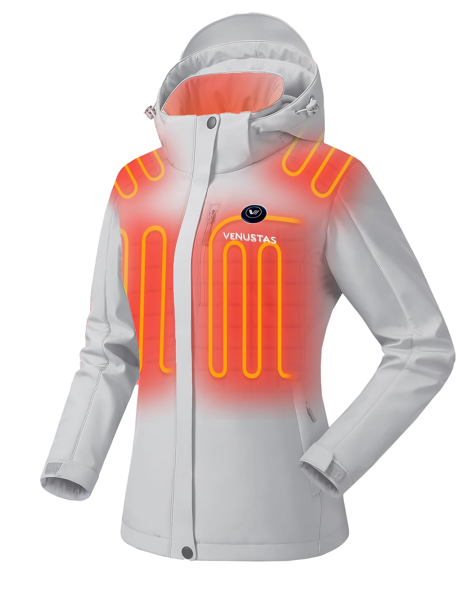 Venustas Women's Heated Jacket with Battery Pack, Waterproof & Windproof Electric Insulated Heated Coat With Detachable Hood