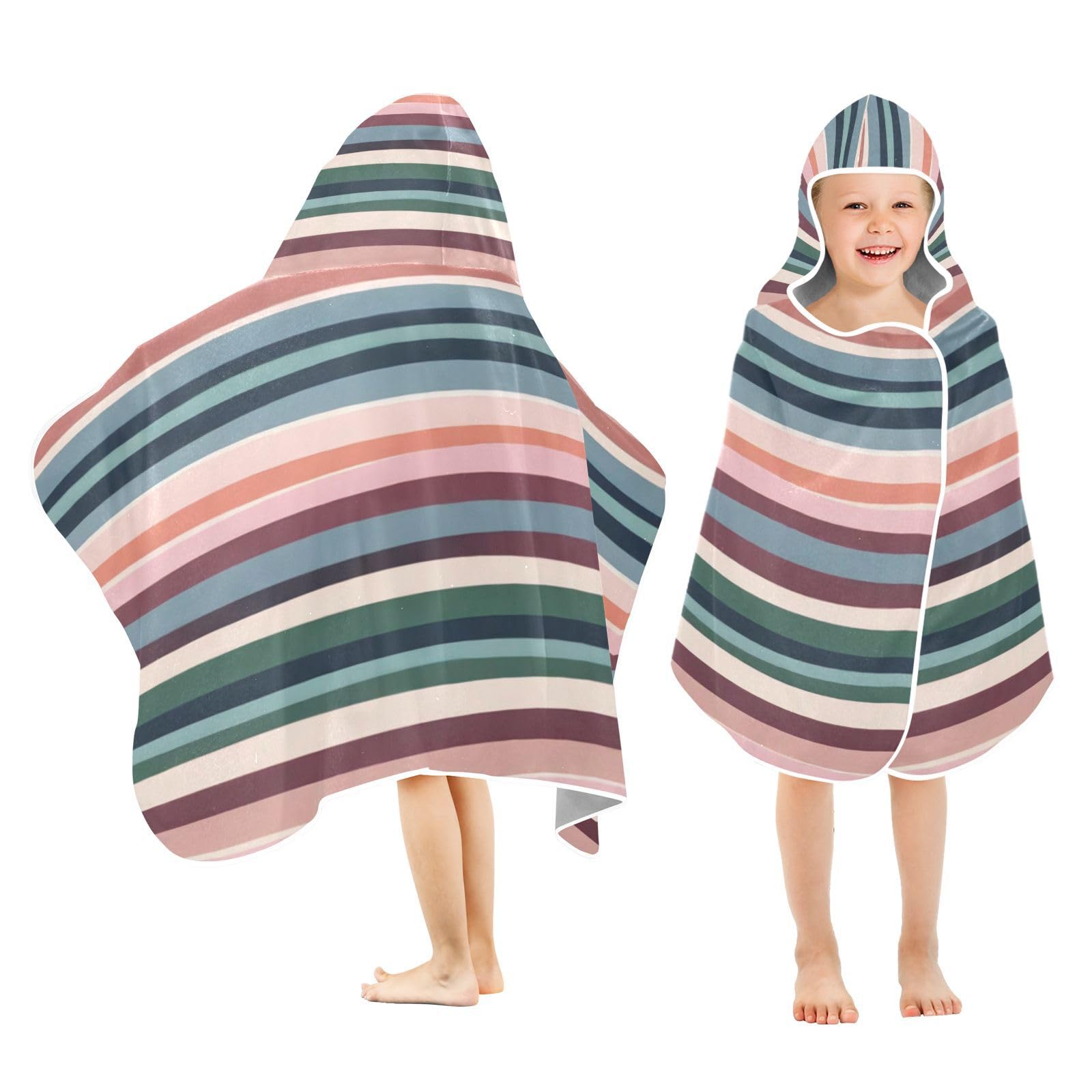 Kigai Colorful Stripes Hooded Beach Towel for Kids Soft Absorbent Quick Dry Bath Towel with Hood Lightweight Toddler Shower Pool Bath Wrap for Boys Girls