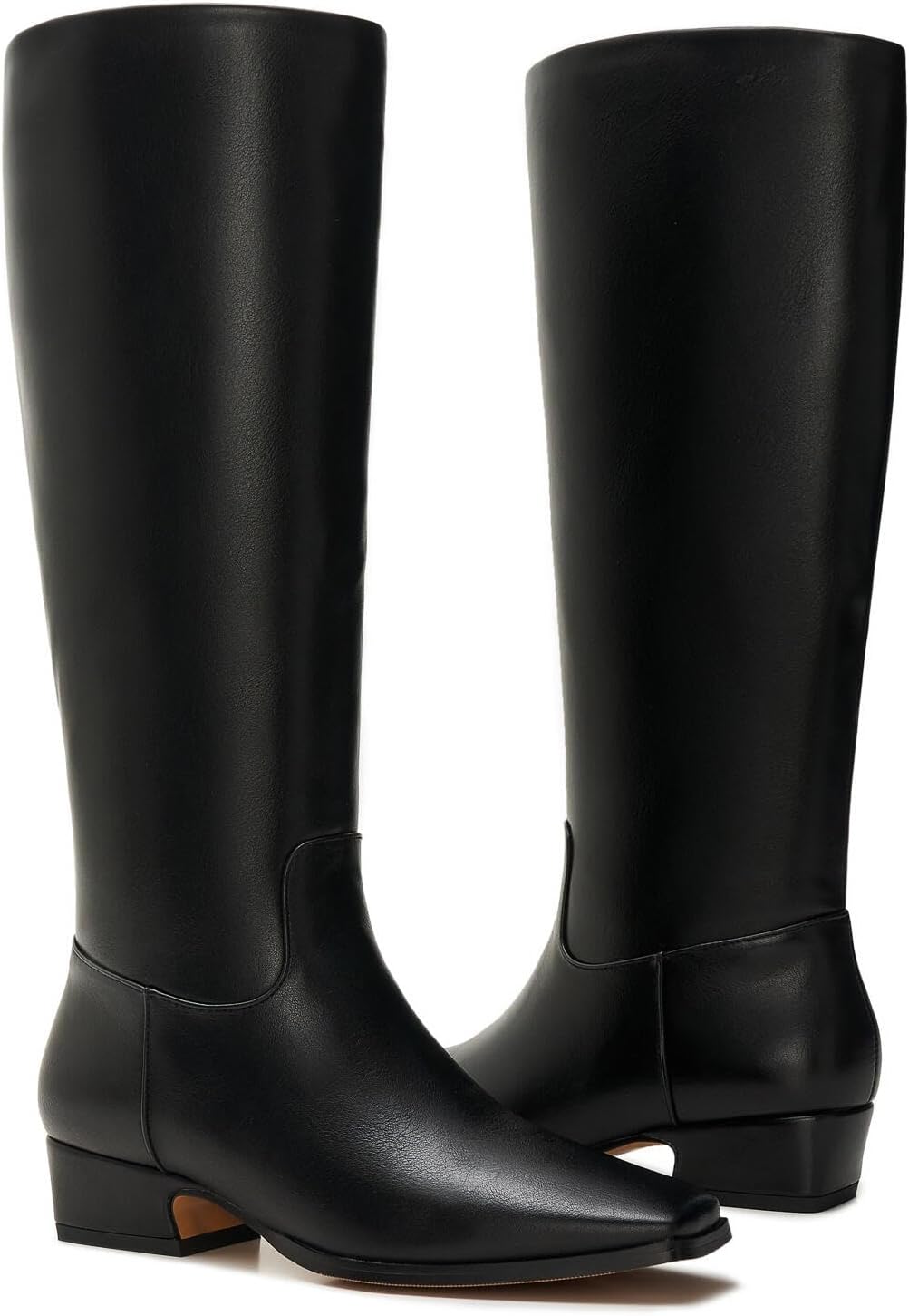 ZXHYZLZ Essential Women's Wide Calf Flat Knee-High Boots – Black Faux Leather, Pointed Toe