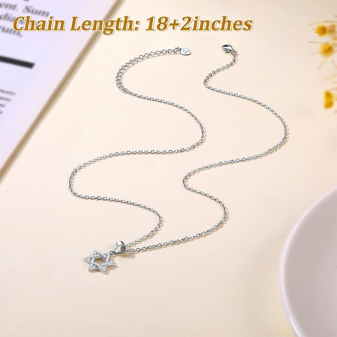 Suplight 925 Sterling Silver Jewish Star of David Necklace, Stainless Steel Gold Plated Islamic Hand of Fatima Heart Oval Allah Necklaces for Women Men (with Gift Box)