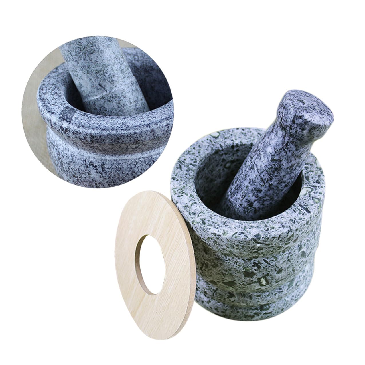 Polished Natural Stone Garlic Pounder and Mortar Set, Medium 10cm Diameter with Lid, Manual Kitchen Tool for Crushing and Grinding Spices and Garlic