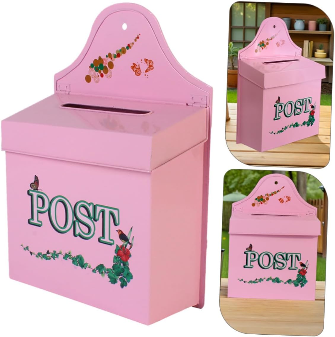 Vintage Retro Wall Mount Mailbox for Outdoor Use Rustic Pink Metal Mail Box Featuring Stable Mounting for Large Letters Farmhouse Style Home Decor and Garden Accent