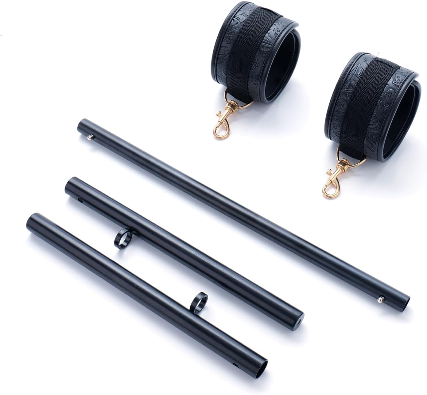 Portable Heavy Duty Stainless Steel Expandable Black Spreader Bar with 2pcs PU Black Embossed Adjustable Straps,Workout Bar for Home Gym Training Bar,Exercise Detachable Pilates Kit