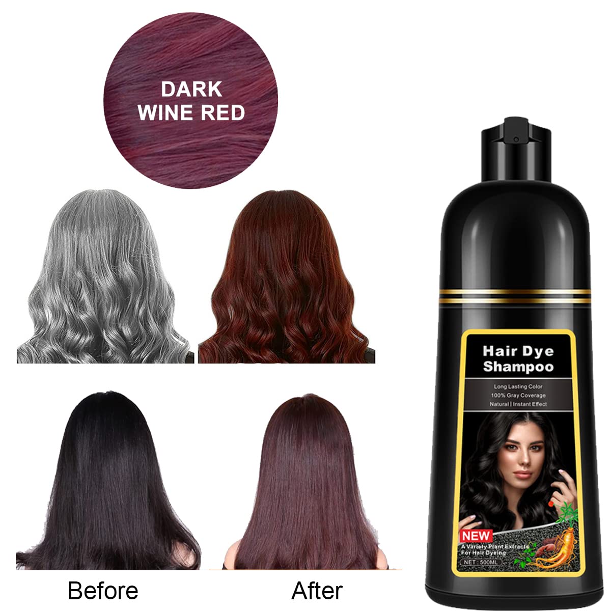 Natural Wine Red Hair Dye Shampoo,Magic Hair Dye Shampoo,Colors Hair in 15 Minutes,Long Lasting,500 Ml–3-In-1 Hair Color - Image 5