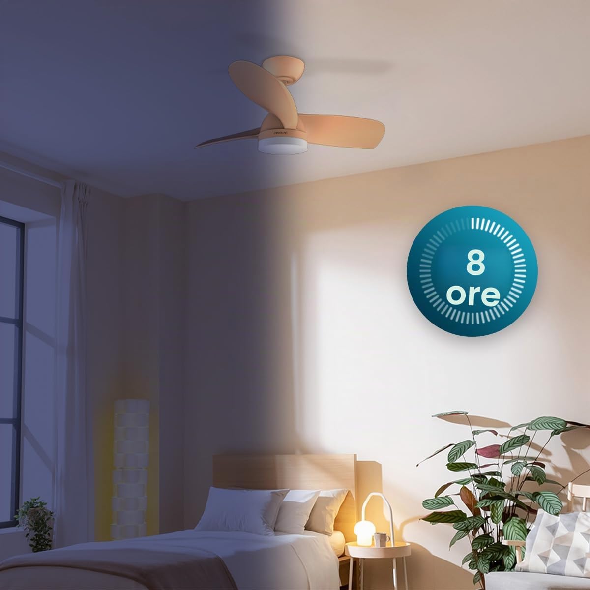 Cecotec - Ventilatore da Soffitto con luce EnergySilence Aero 3050 Orange, 35 W, motore DC, diametro 92 cm con luce LED, telecomando, timer, 6 velocità e 3 lame