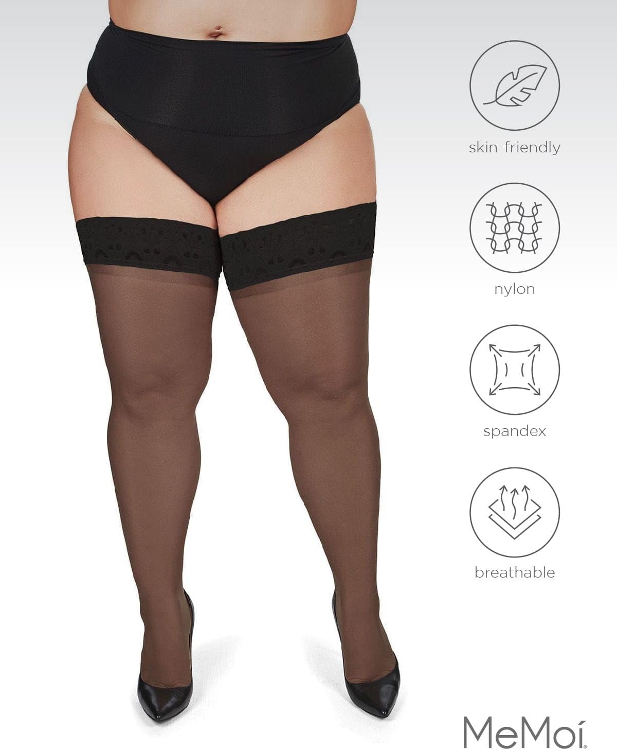 MeMoi Plus Size Thigh High Stockings, Curvy, Silky Lace Stockings, Sexy Thigh Highs for Any Occassion - Sizes 1X-7X