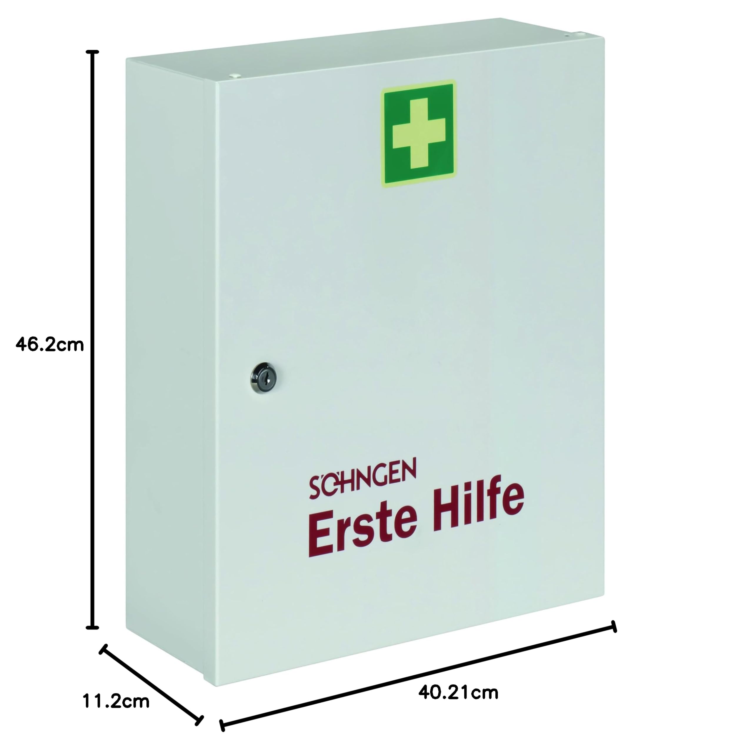 Bonn Paris 0502006 - Botiquín de primeros auxilios (sin contenido, armario con cerradura de seguridad, 1 puerta, chapa de acero) | Sin contenido, blanco, profundidad 112 mm, H