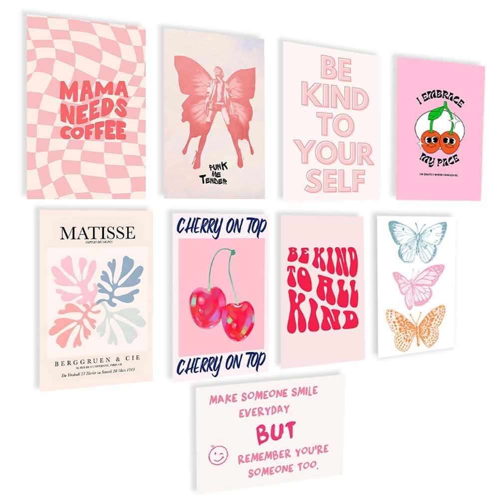 JINGIHE 9 różowych dekoracji pokoju Aesthetic Poster Clean Girl Room Decor obrazy