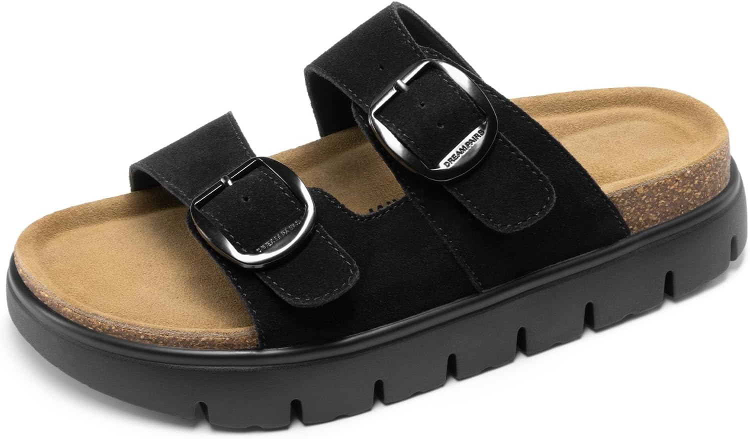 DREAM PAIRS Women's Platform Sandals Wedge Chunky Heel Slip-on Comfort Slides with Arch Support Cork Footbed Adjustable Buckle Summer Slide Sandals